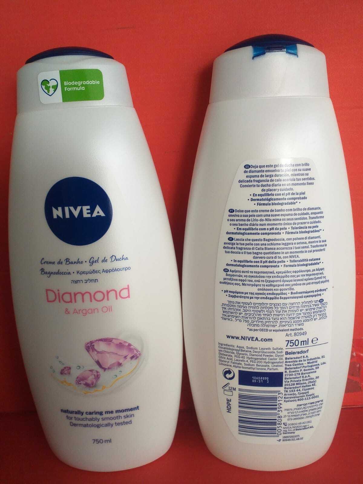3 pz Nivea Bagno Crema Diamond & Olio di Argan Bagnoschiuma Bagnodoccia 750ml