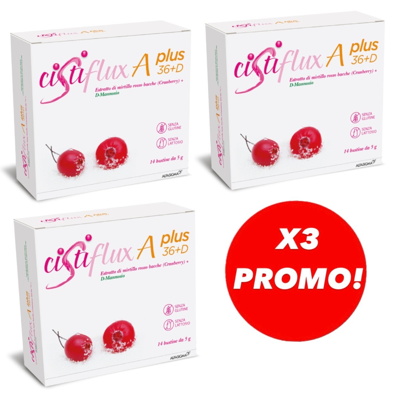 PROMO 3X CISTIFLUX A PLUS 36+D 42 BUSTINE INTEGRATORE VIE URINARIE MIRTILLO