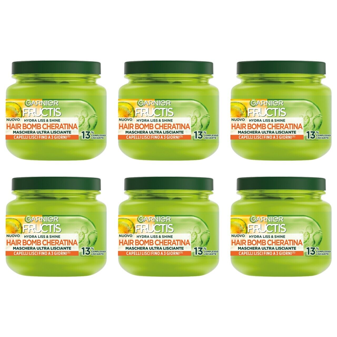 6pz Fructis Maschera Ultra Lisciante Hair Bomb Cheratina capelli lisci 320ml