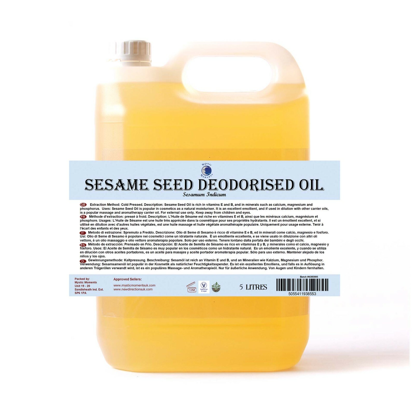 Mystic Moments Sesamo Semi senza Odore Olio Vettore - 5 Litri