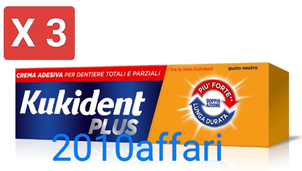 Kukident Plus Doppia Azione Crema Adesiva per Dentiere 40g - 3 Pezzi