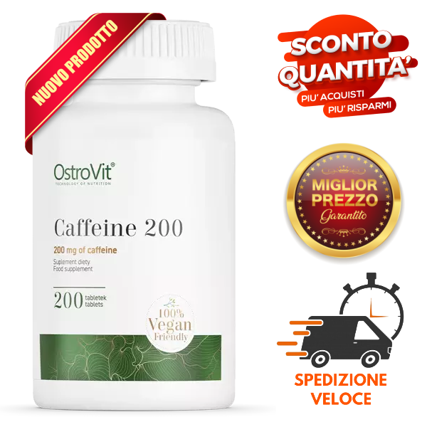 Caffeina Pura - 200 compresse 200mg  Termogenico Energetico SPORT brucia grassi