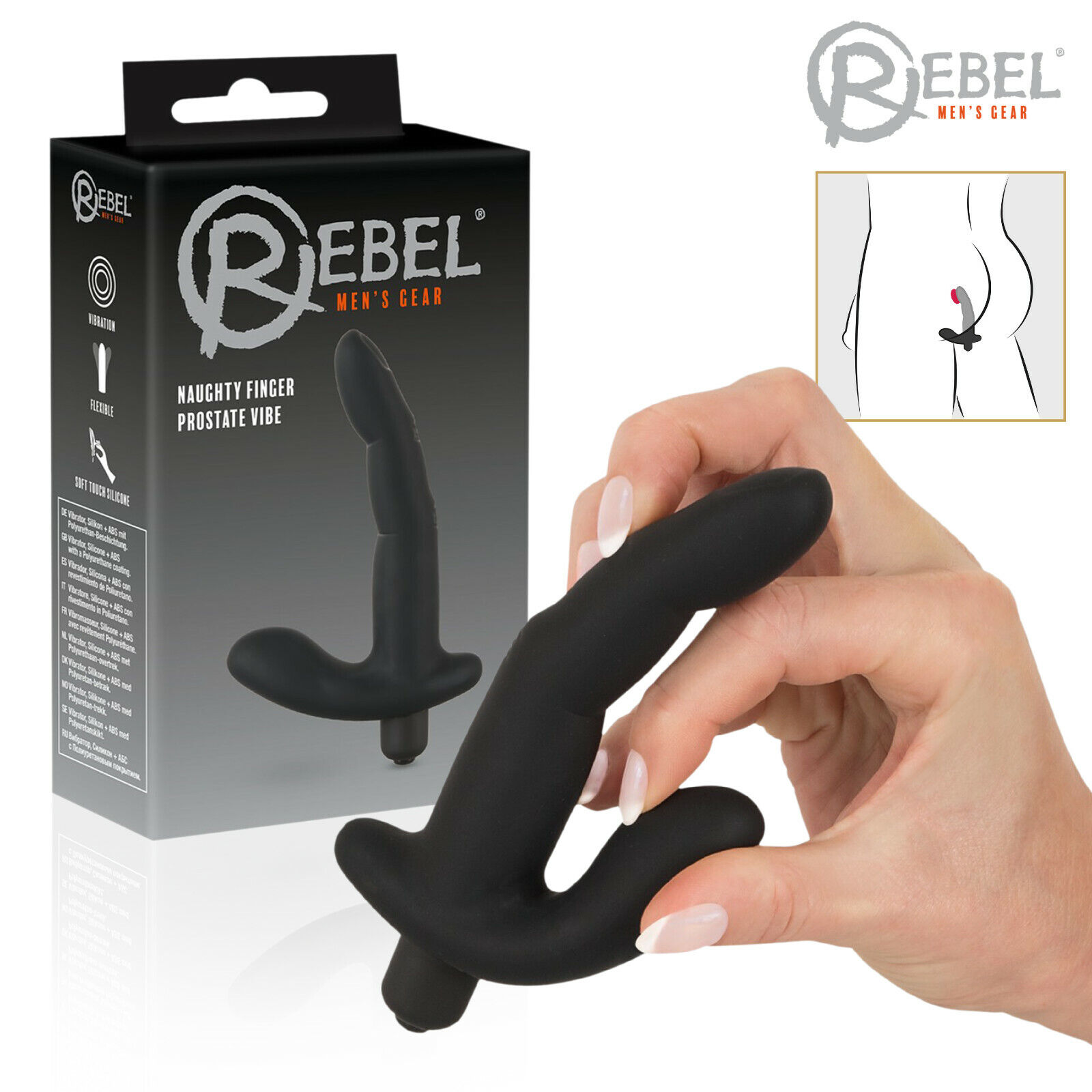 Rebel Naughty Finger Prostate Vibe, Stimolatore Anale a Forma di Dito Prostatico