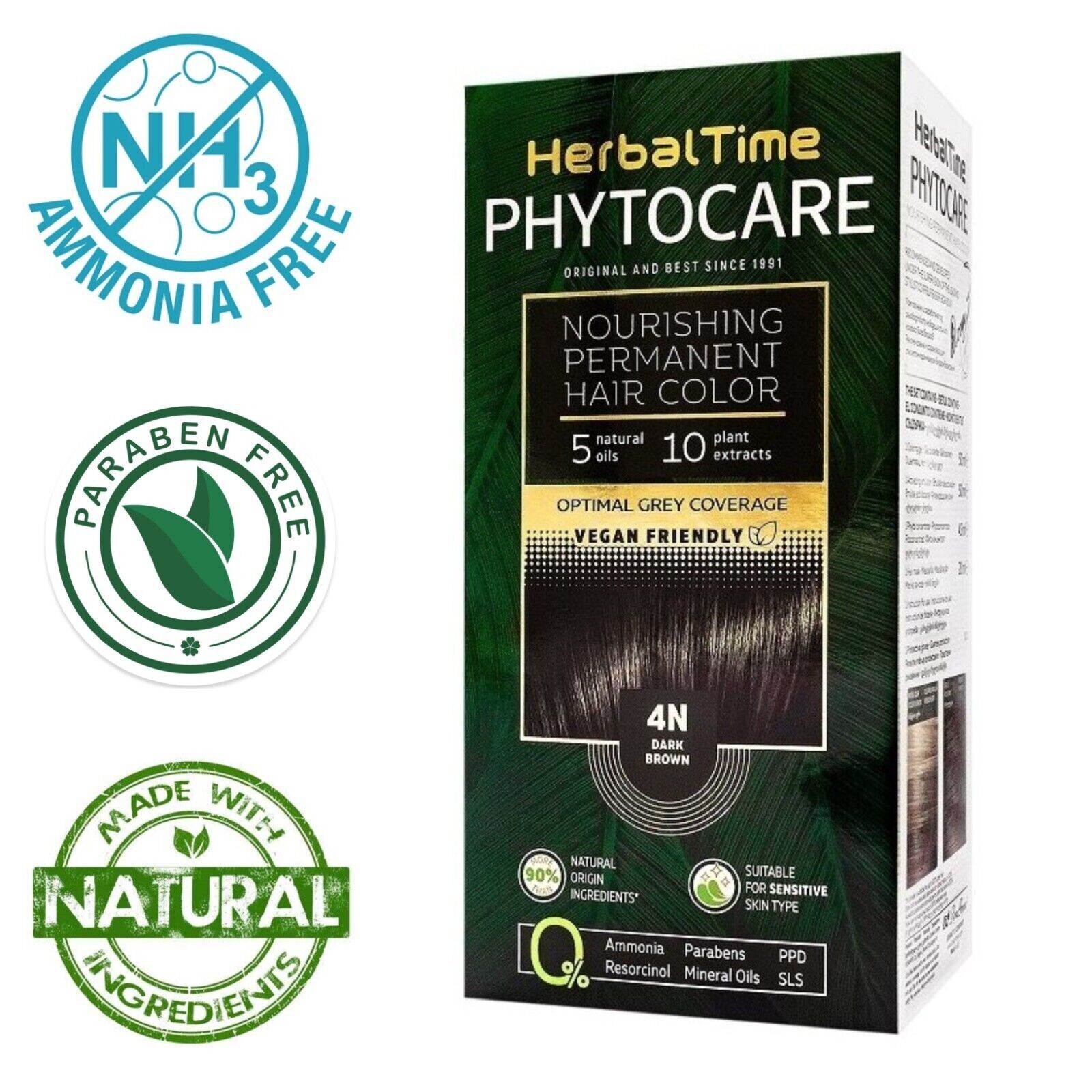 Tinta per capelli nutriente senza ammoniaca 4N Marrone scuro Herbal Time