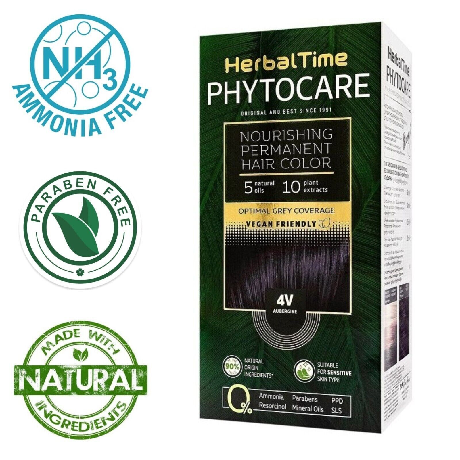 Tinta per capelli nutriente senza ammoniaca 4V Melanzana "Herbal Time Phytocare"
