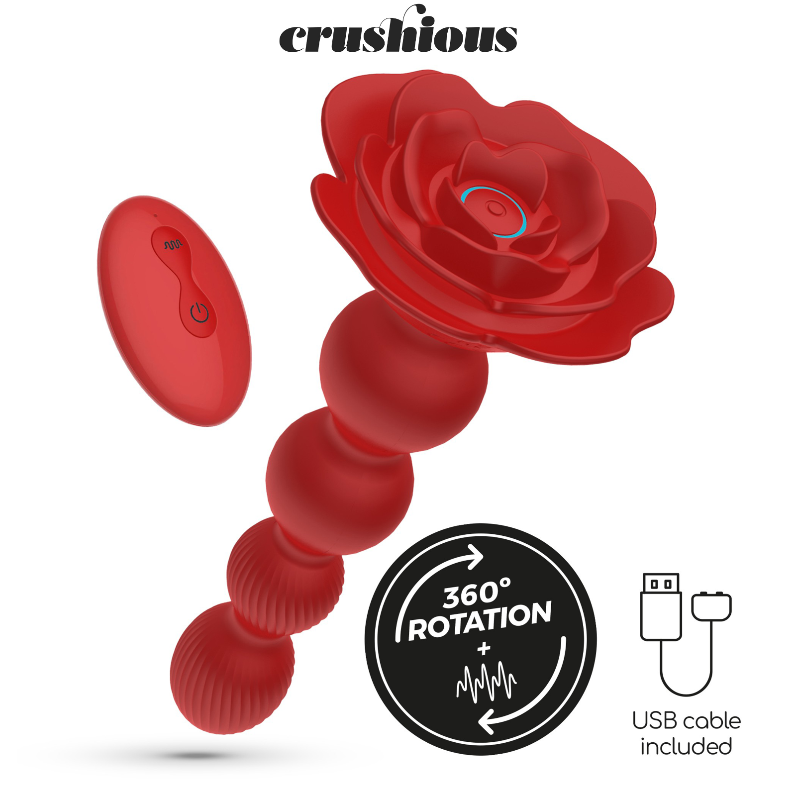 Rosaline Plug Anale Rosso Rotante e Vibrante in Silicone Morbido con Telecomando