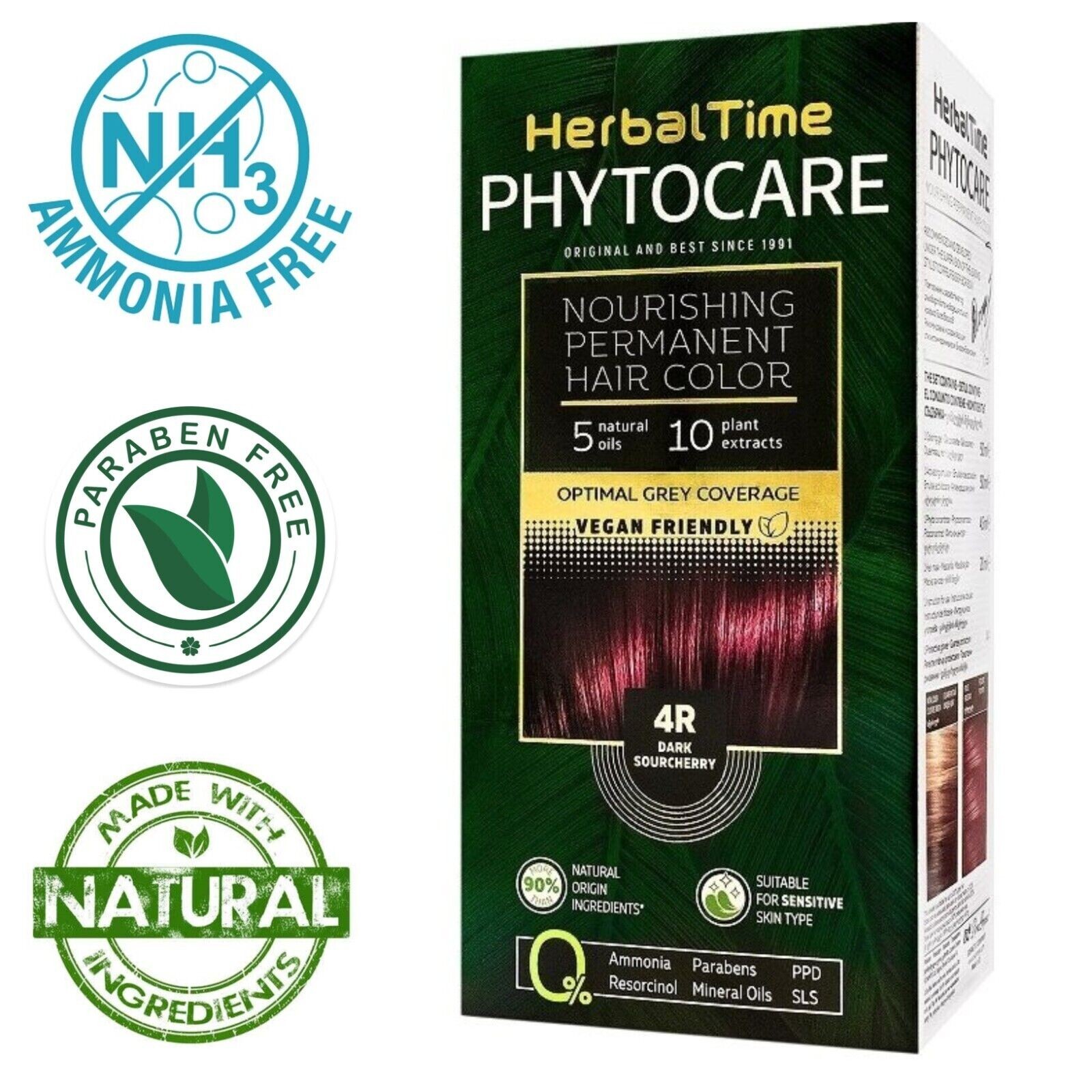 Tinta per capelli nutriente senza ammoniaca 4R Amarena scura Herbal Time