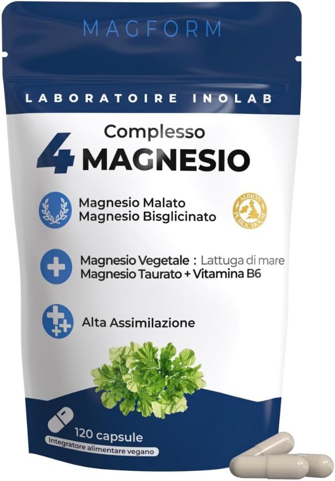 INOLAB MAGNESIO B6 | 4 Mg Synergistic 1980 mg/giorno = Bisglicinato + Malato...