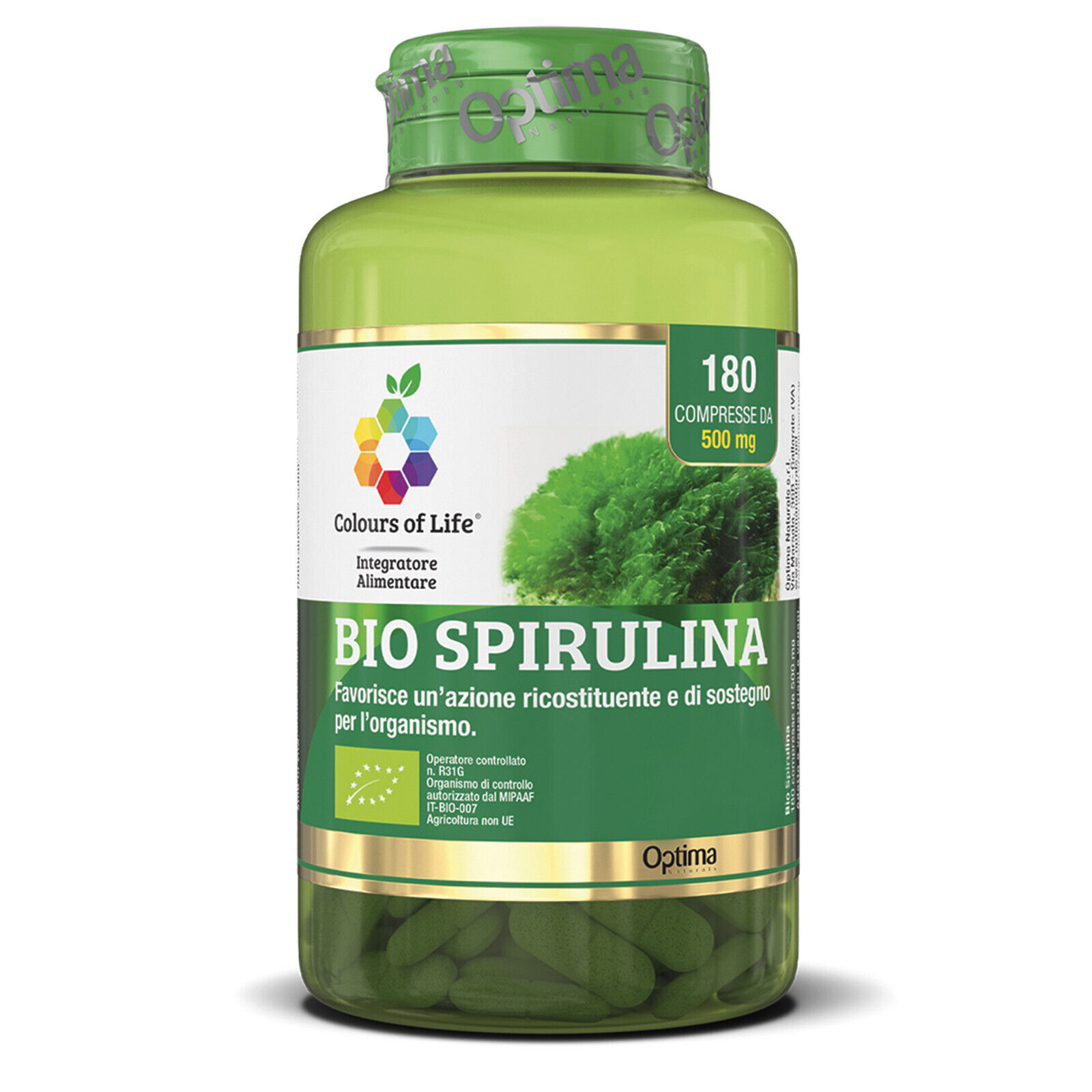 Spirulina BIO 180 compresse  Ricostituente Sostegno metabolico Optima Naturals