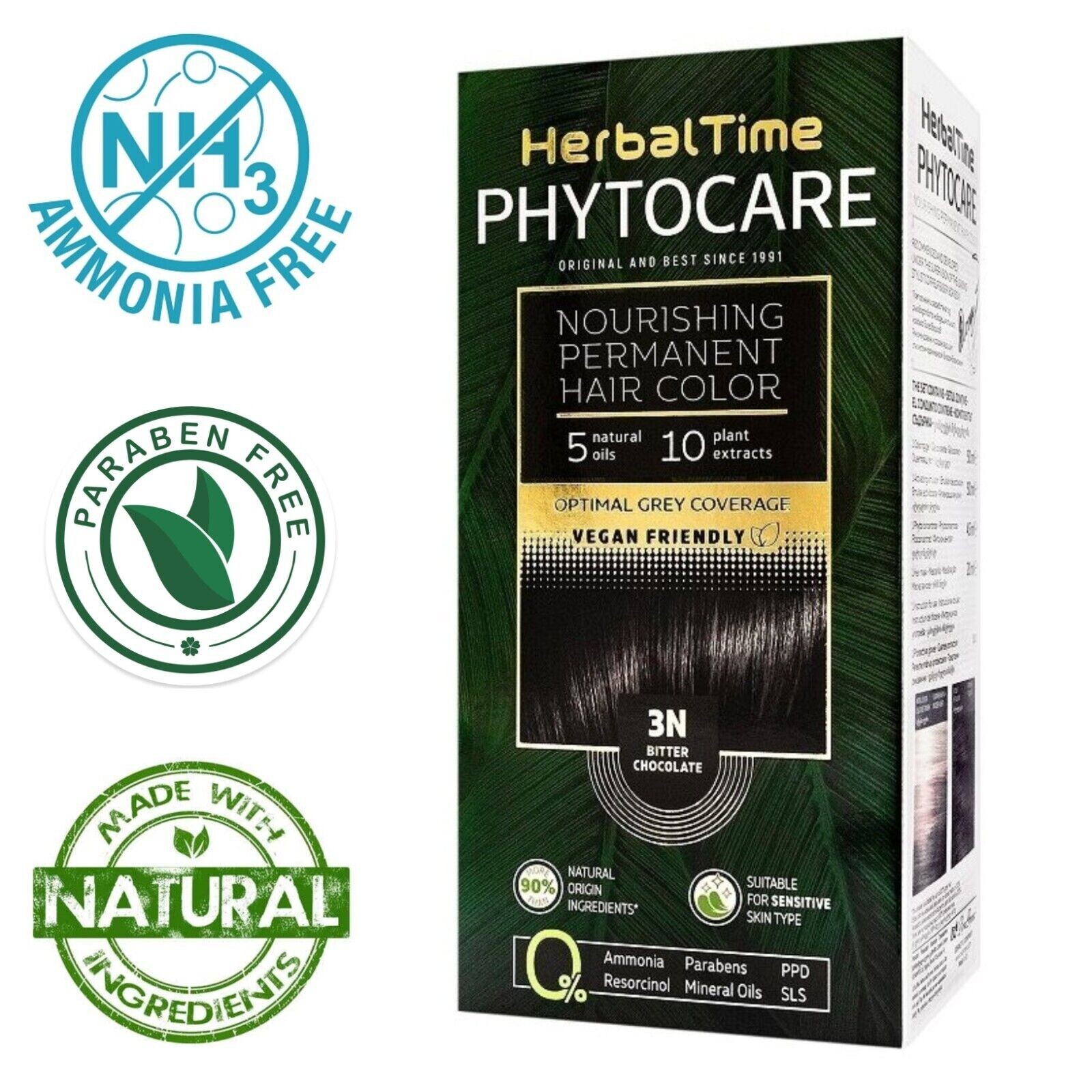 Tinta per capelli nutriente senza ammoniaca 3N Cioccolato amaro Herbal Time