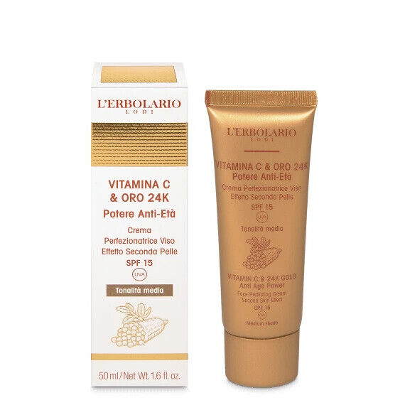 L'Erbolario Crema Perfezionatrice Viso tonalità scura Vitamina C & Oro 24K 50 ml