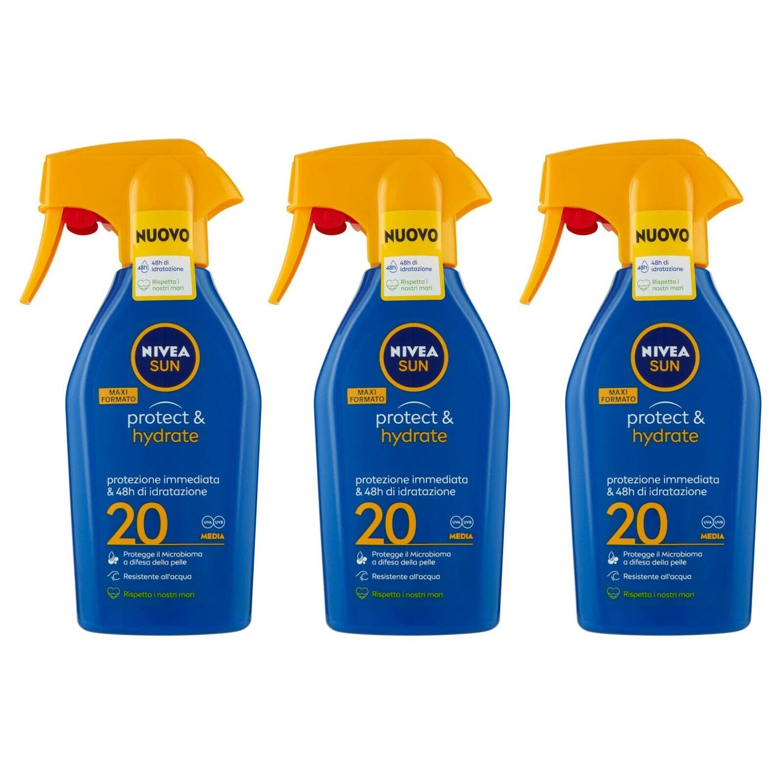 3pz NIVEA SUN Spray Solare Protect & hydrate FP 20 MEDIA 300ml resiste all'acqua