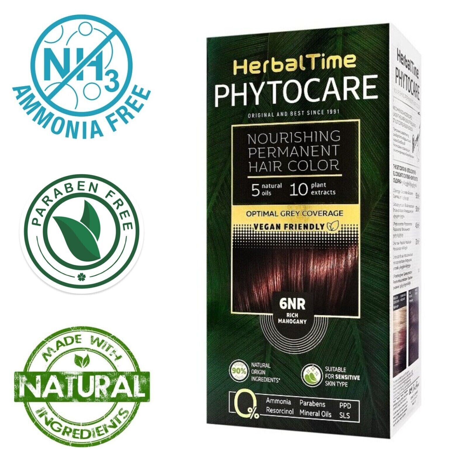Tinta per capelli nutriente senza ammoniaca 6NR Mogano intenso Herbal Time