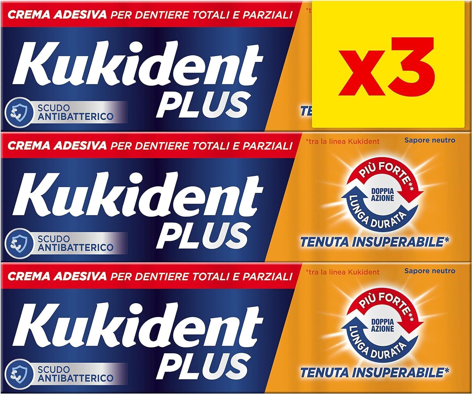 Kukident Plus Crema Adesiva Doppia Azione, Colla per Denti Dentiere...