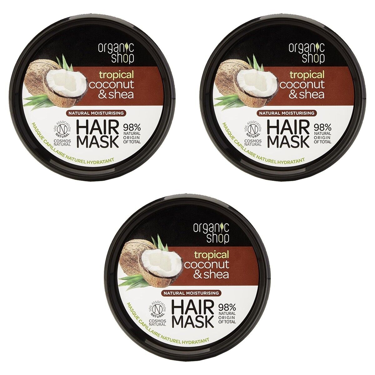3pz Maschera capelli naturale idratante Organic Shop Tropical cocco/karitè 250ml