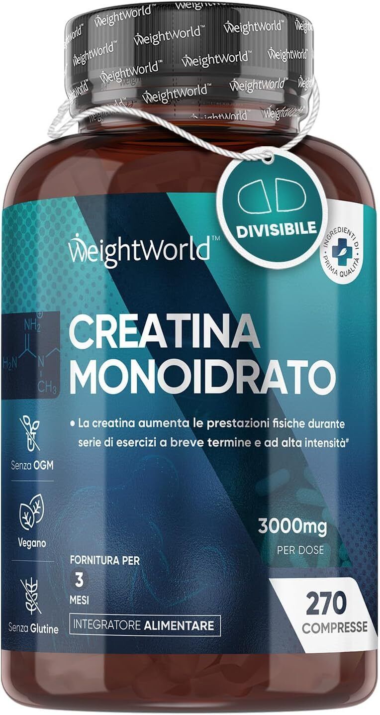 WeightWorld Integratore  Alimentare Creatina Alto Dosaggio 3.000mg 270 Compresse