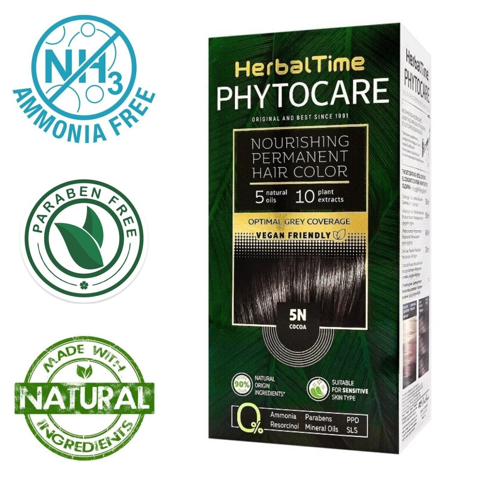 Tinta per capelli nutriente senza ammoniaca 5N Cacao "Herbal Time Phytocare"