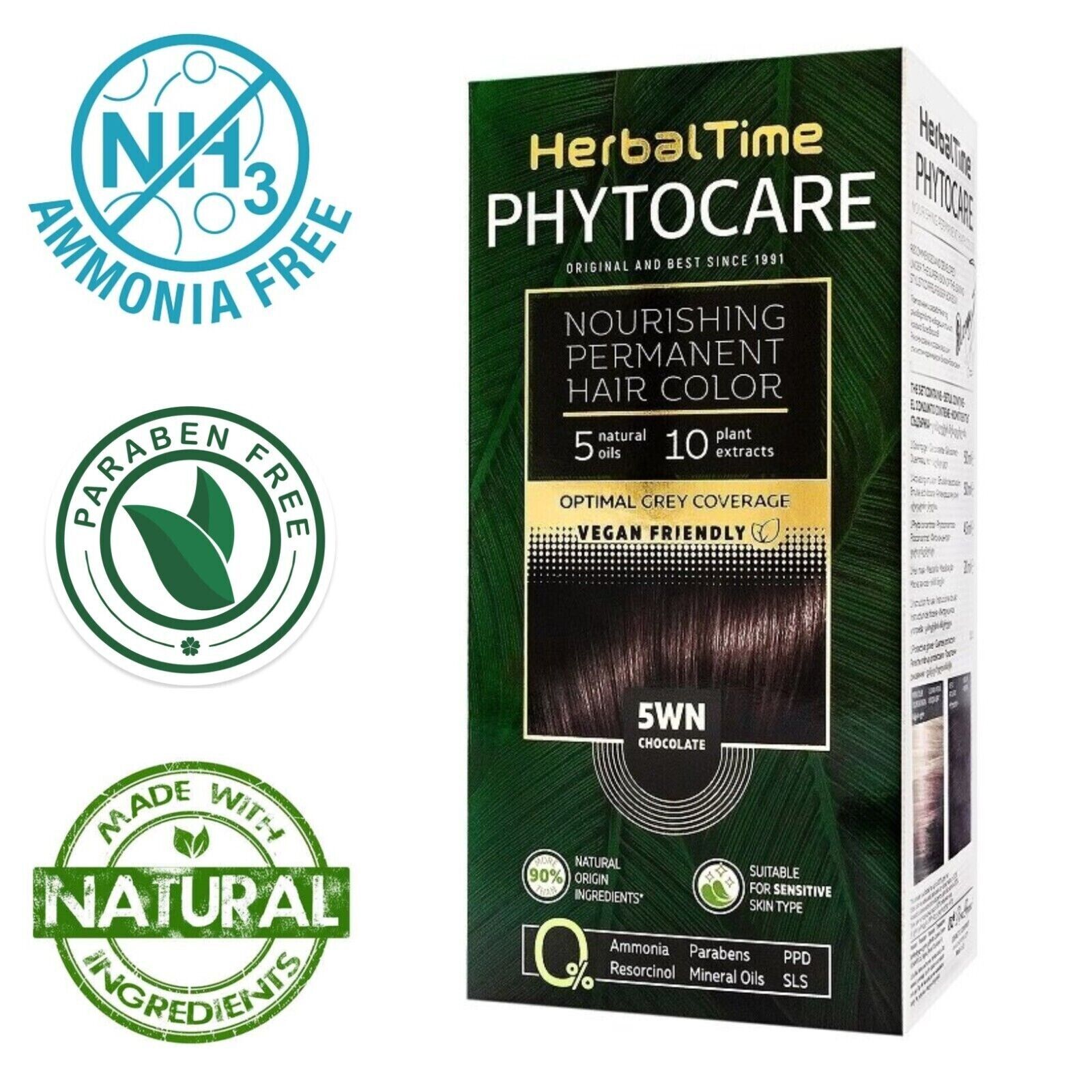 Tinta per capelli nutriente senza ammoniaca 5WN Cioccolato Herbal Time Phytocare