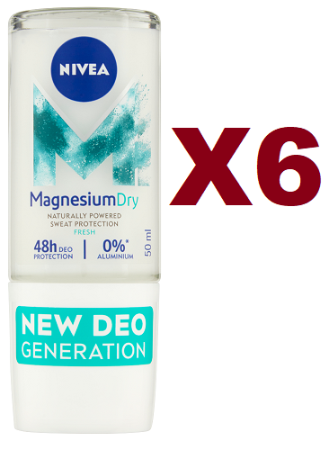 6 PZ NIVEA DEO MAGNESIUM DRY ROLL-ON FRESH 0% ALLUMINIUM 50ml 48H DEO PROTECTION