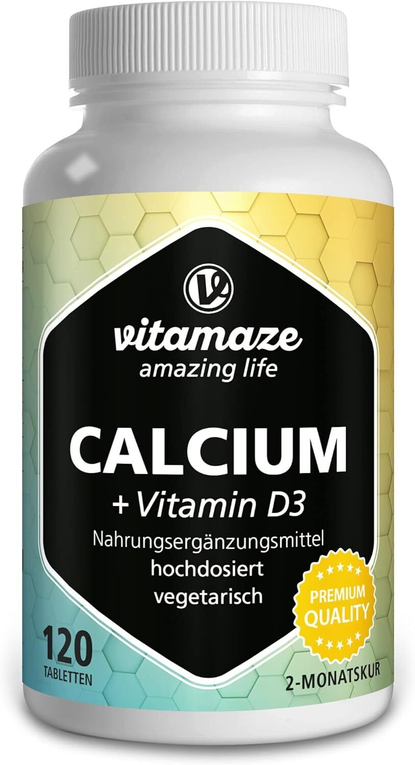Integratore Calcio + Vitamina D3 ad Alto Dosaggio, 600 mg di Carbonato di Calcio