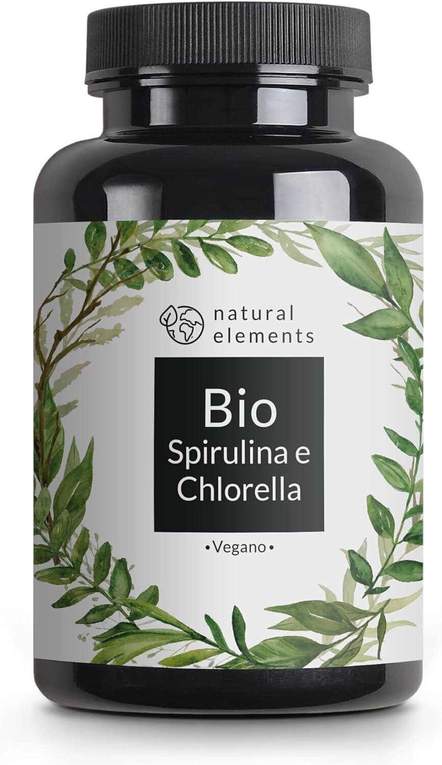 Integratore 2400 mg di Bio Spirulina & 2400 Chlorella Bio 500 compresse