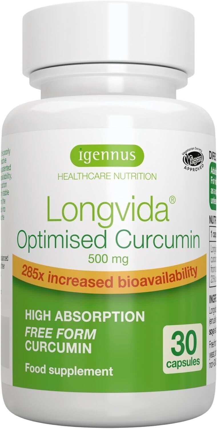 Longvida Curcumin Curcumina Ottimizzata 500 mg, senza pepe e piperina 30 capsule