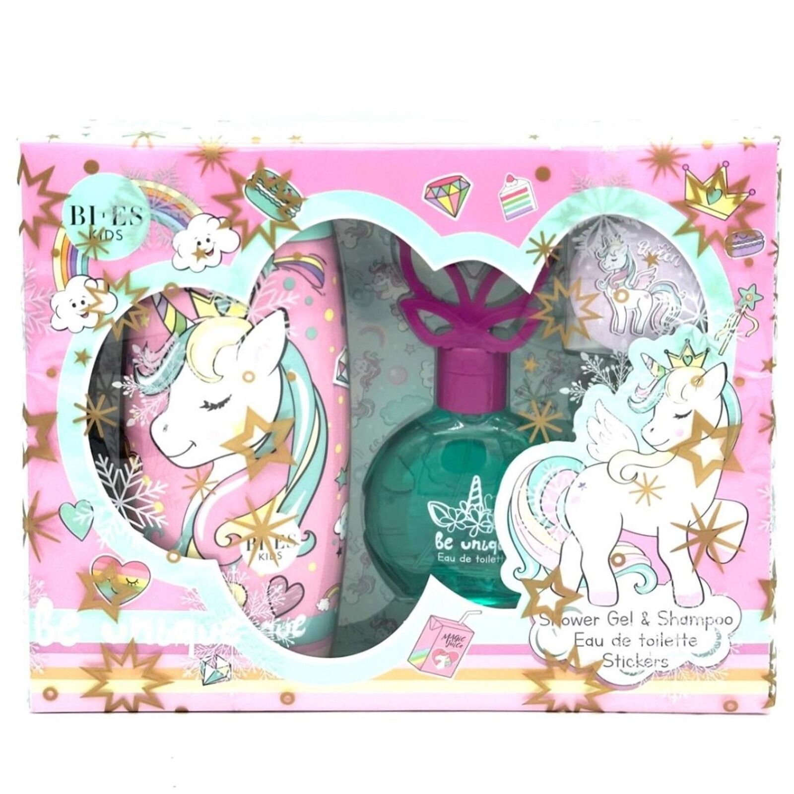 UNICORN BE UNIQUE KIT PROFUMO EDT E SHOWER GEL PER BAMBINI CON STICKERS