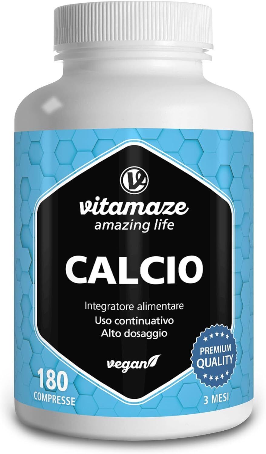 Integratore Calcio Vegano Alto Dosaggio 800 mg di Carbonato 180 Compresse