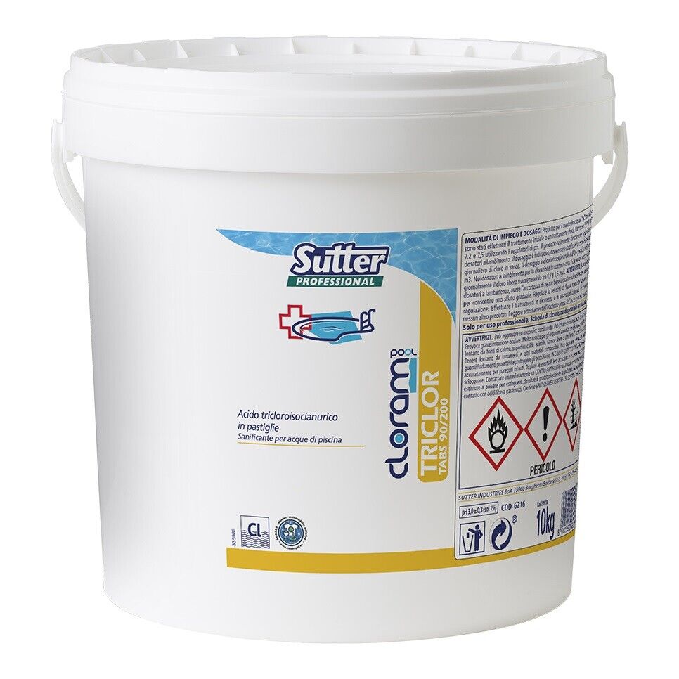 SUTTER CLORAM TRICLOR TABS 90/200 SANIFICANTE CLORO ACQUA PISCINA SKIMMER