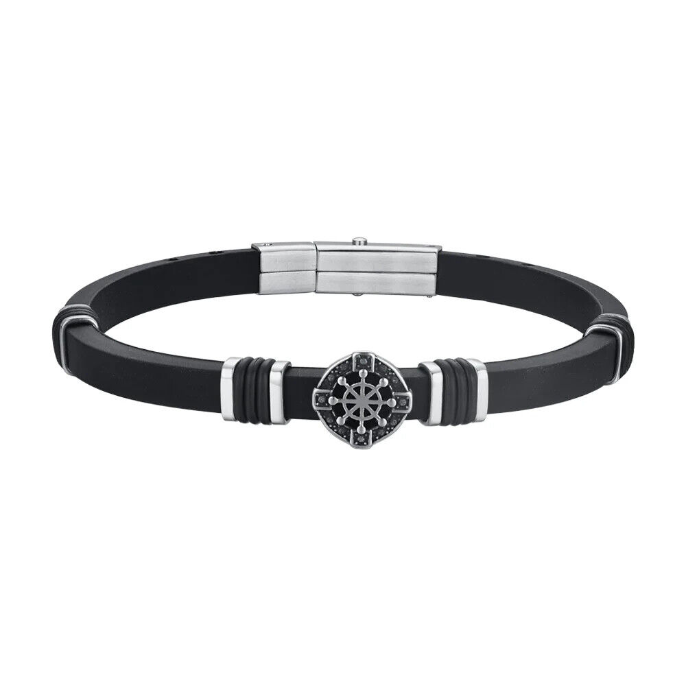 Bracciale Uomo Luca Barra BA1772 In Caucciù Con Timone Ed Elementi Acciaio