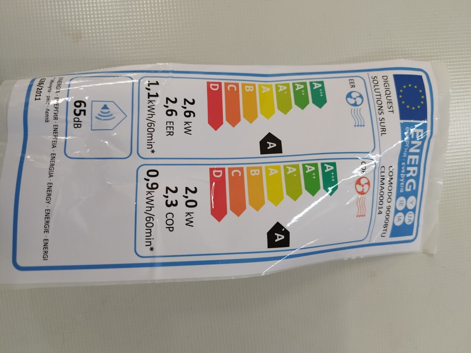 Mobile Klimaanlage Digiquest 2600W 9000 BTU 3in1 Mobile Klimaanlage R290 EEK A