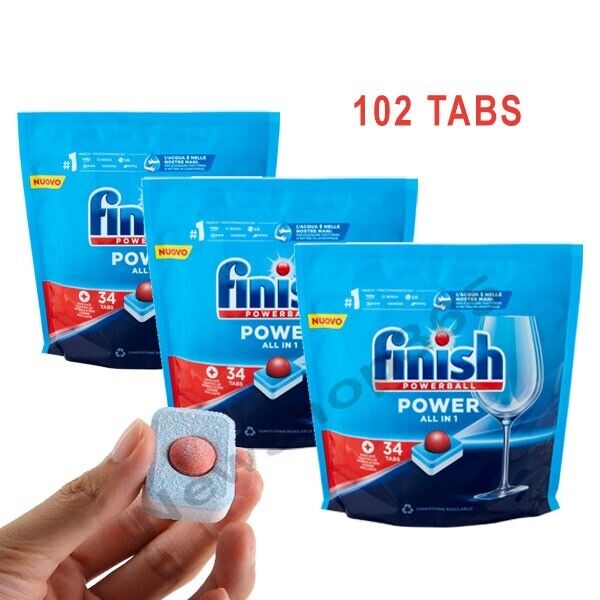 102 PASTIGLIE LAVASTOVIGLIE TABS DETERSIVO PIATTI FINISH POWERBALL ALL IN 1