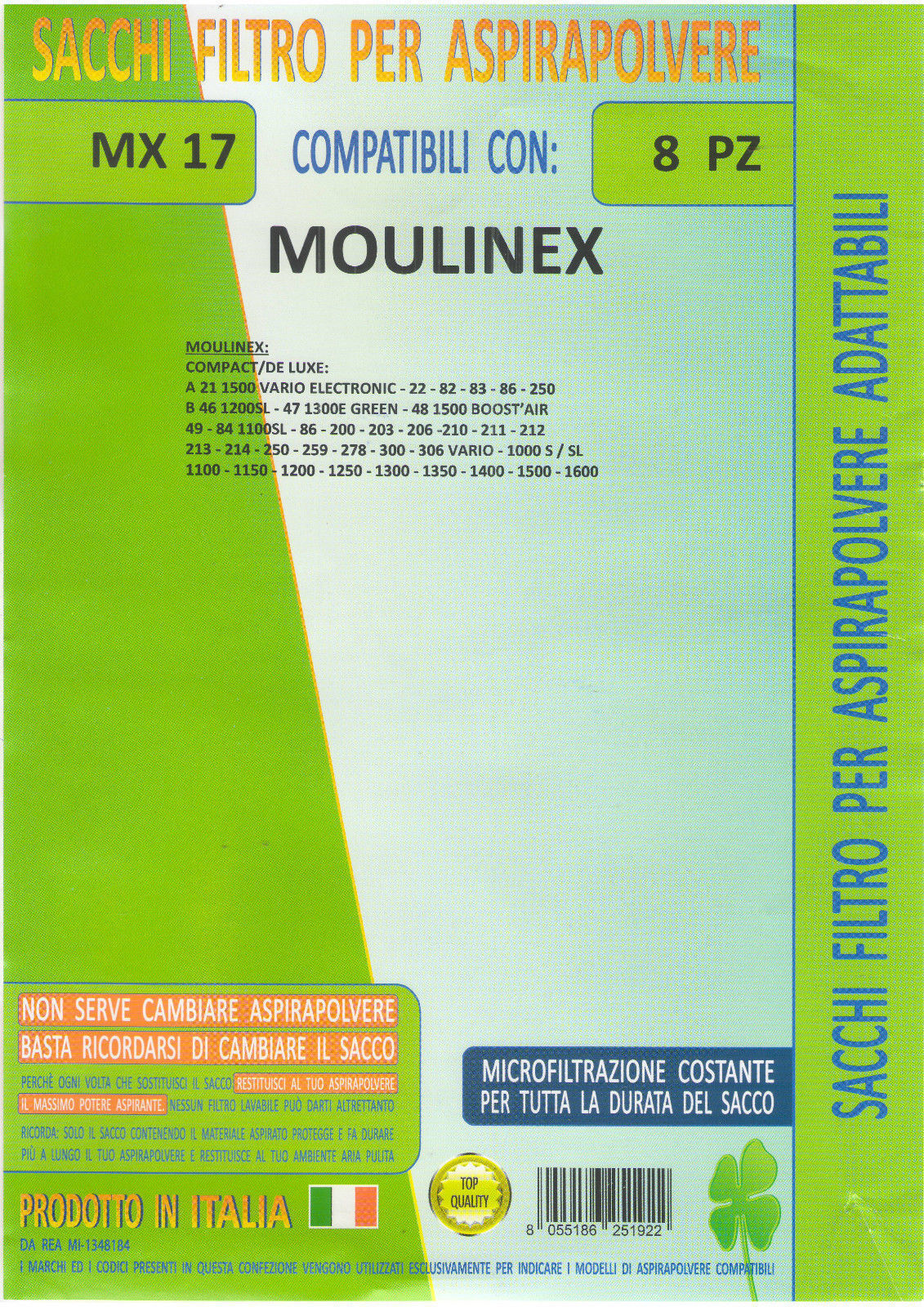 MFMX17 CONF 8 SACCHI MOULINEX B 46 1200 SL - 47 1300E GREEN - 48 1500 BOOST'AIR
