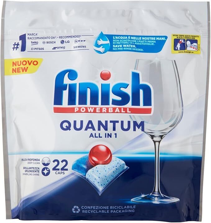 Finish Quantum All in 1 Pastiglie lavastoviglie, Confezione da 22, 3 Pezzi.