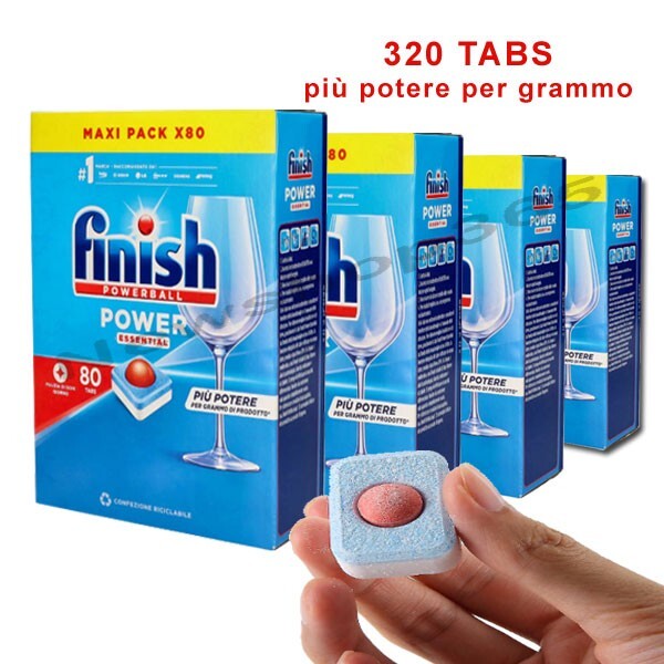 320 PASTIGLIE LAVASTOVIGLIE TABS DETERSIVO FINISH POWERBALL ESSENTIAL MAXI PACK
