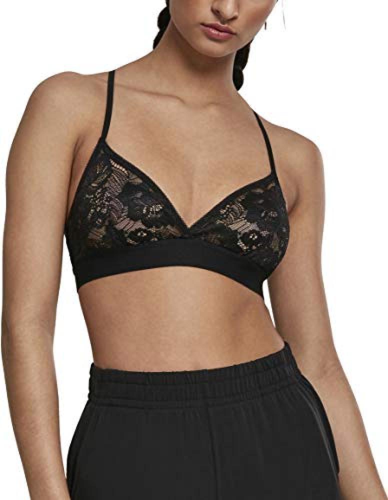 (TG. XL) Urban Classics Ladies Triangle Laces Bra Reggiseno Senza Ferretto, Nero
