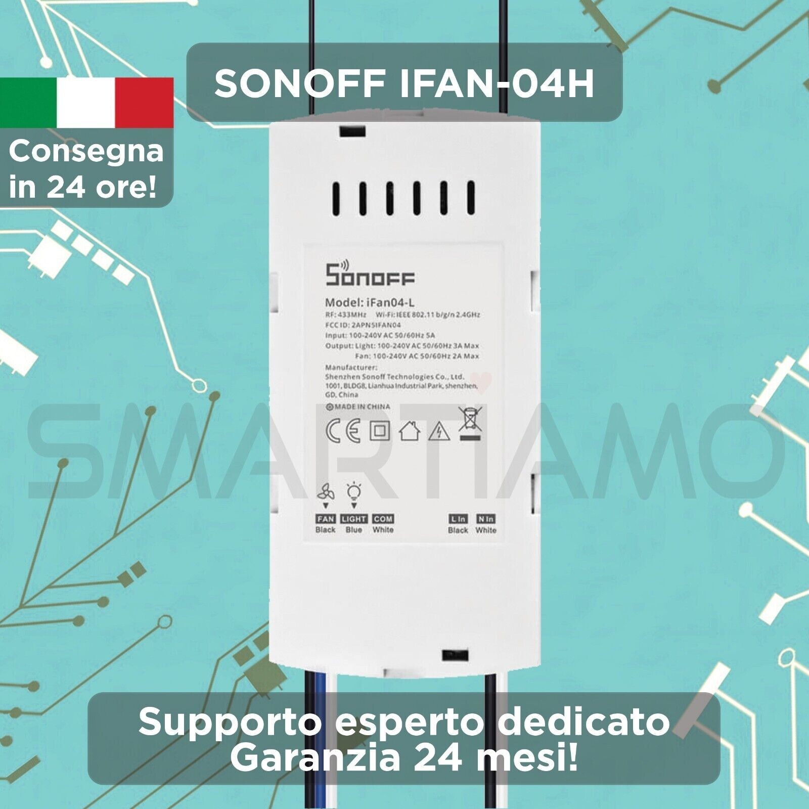 Sonoff iFan 04-H interruttore smart WiFi per ventilatore a soffitto luce RF433