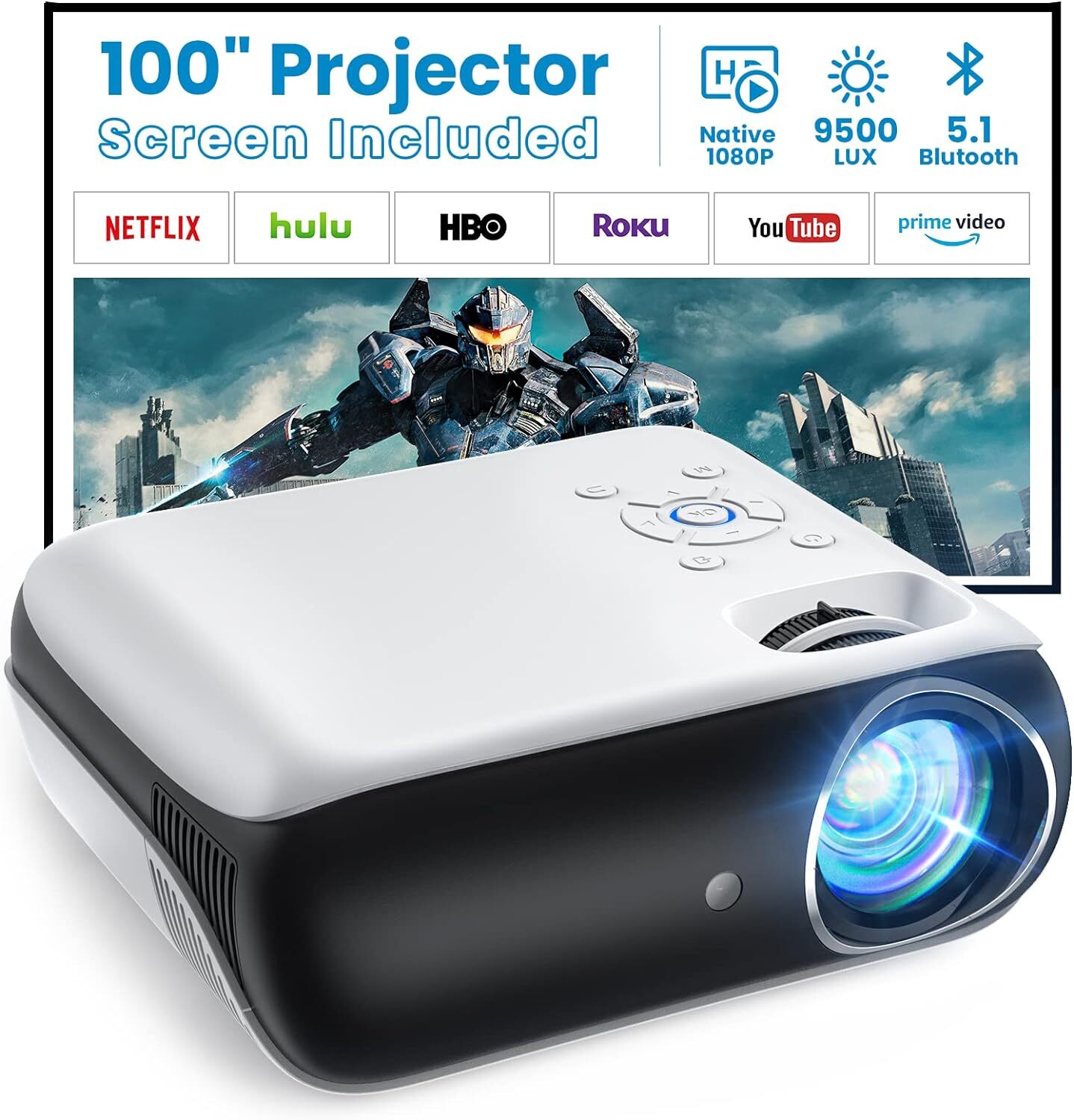 Native 1080P Proiettore Bluetooth, Portatile 9500L Videoproiettore Home