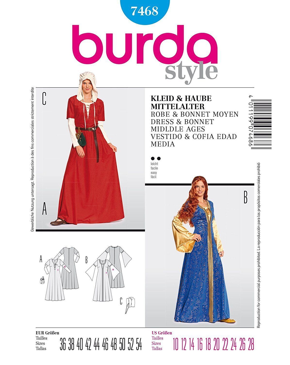 Robe & bonnet Moyen Âge / Dress & bonnet Middle Ages - PATTERN COSTUME MEDIEVALE