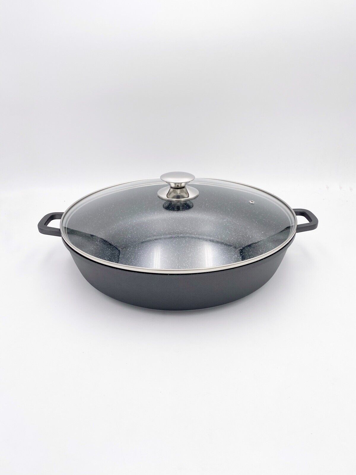 Tegame 36cm Bavaria Pietra Vulcanica Antiaderente Coperchio Vetro Induzione