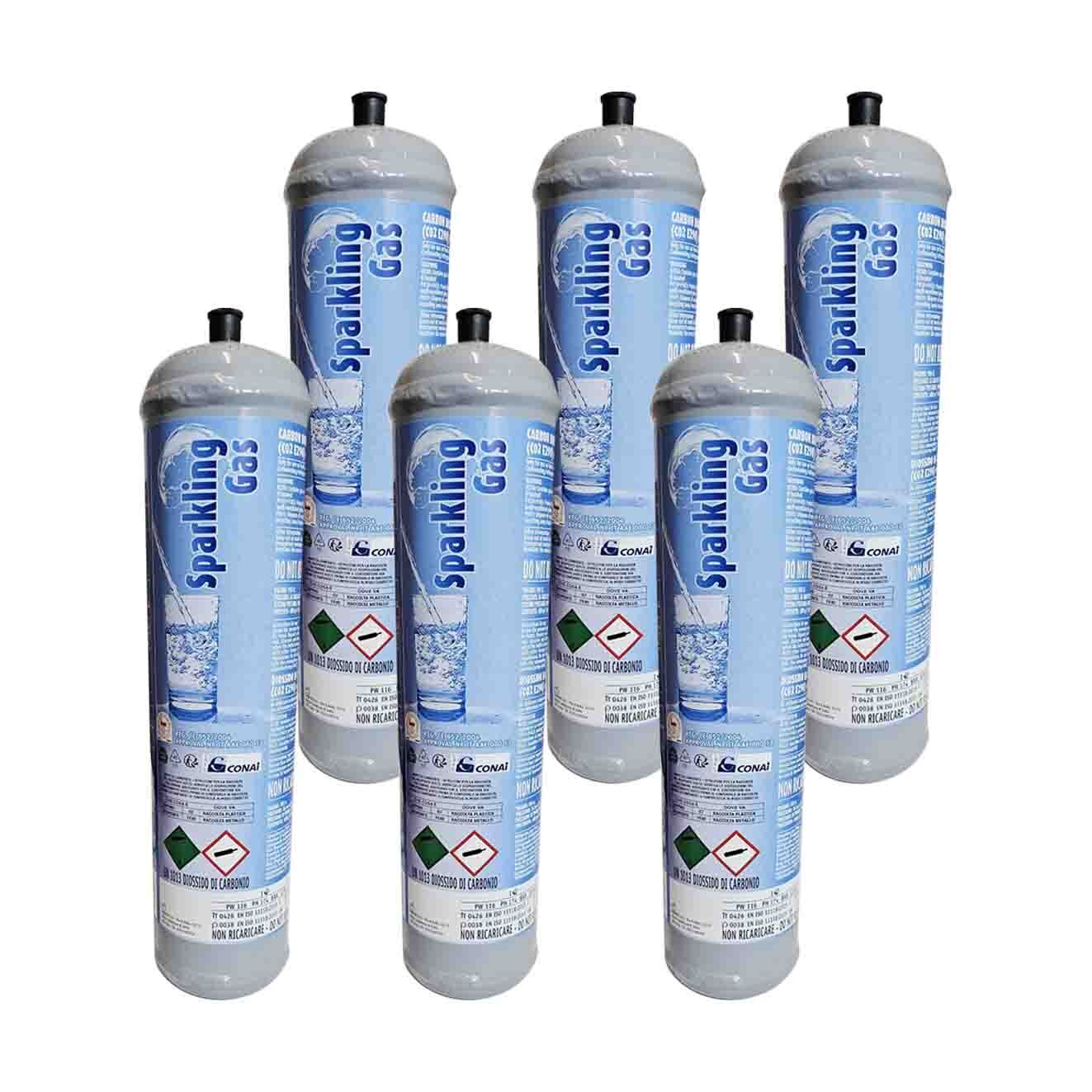 6 bombole CO2 monouso da 600 gr. e290 per acqua frizzante