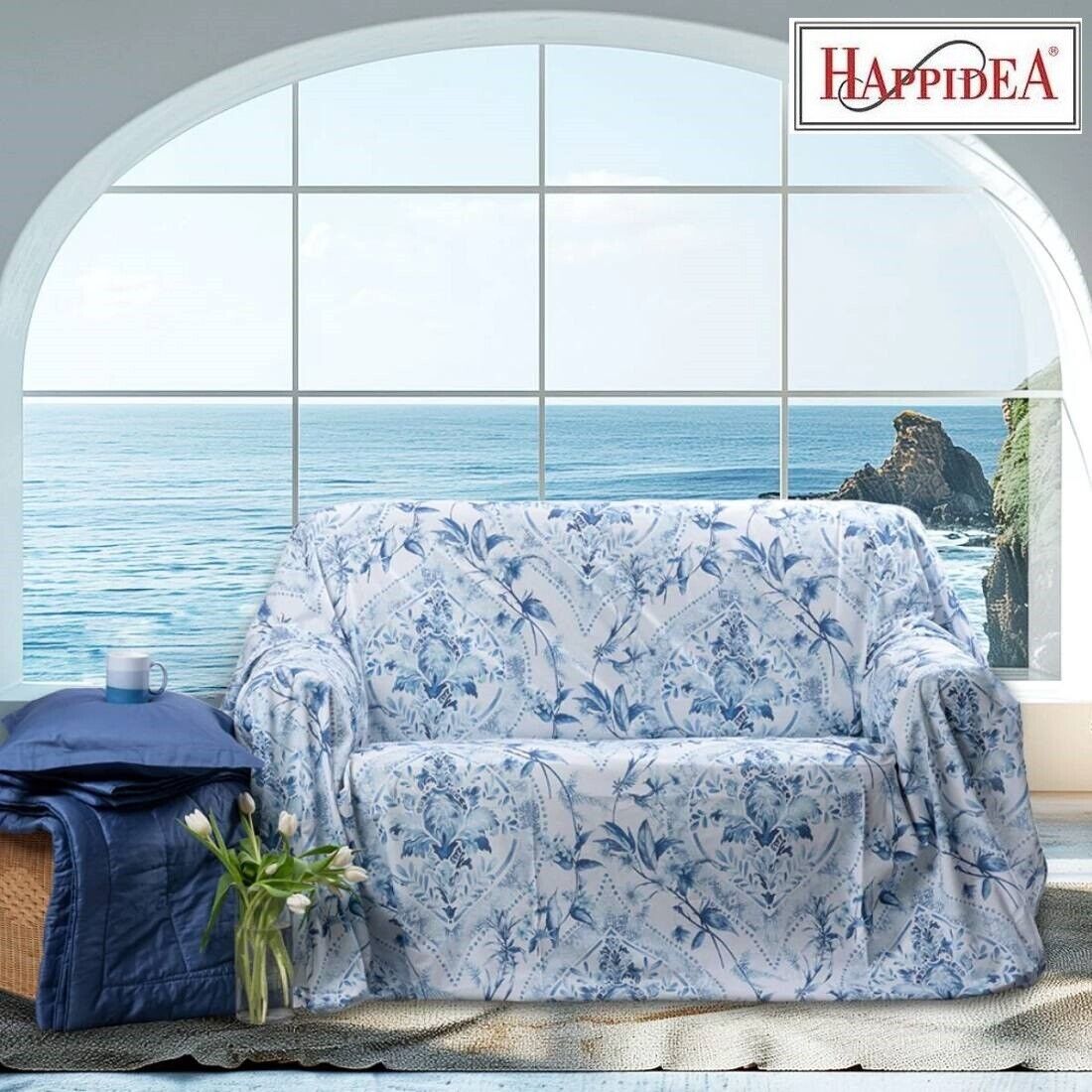 Telo Arredo Foulard Happidea Matrimoniale Azur Blu Cm 260x280