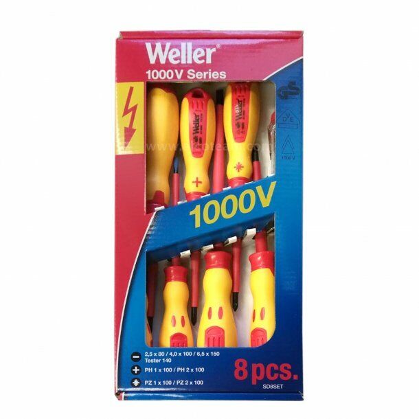 Weller SD8SET Kit 8 cacciaviti 1000V a Taglio, Phillips, Pozidriv e Cercafase