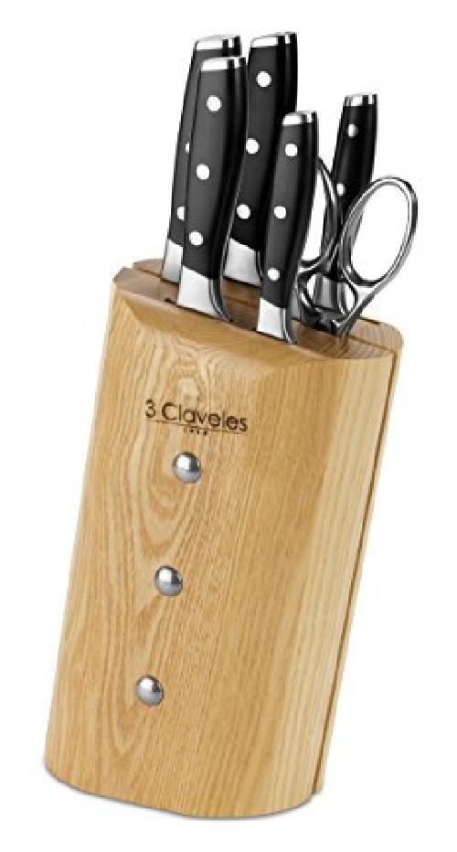 3 Claveles Juego de Cocina, Tela, Madera, 5 Cuchillos Ash Toledo + 1 Tijera Star