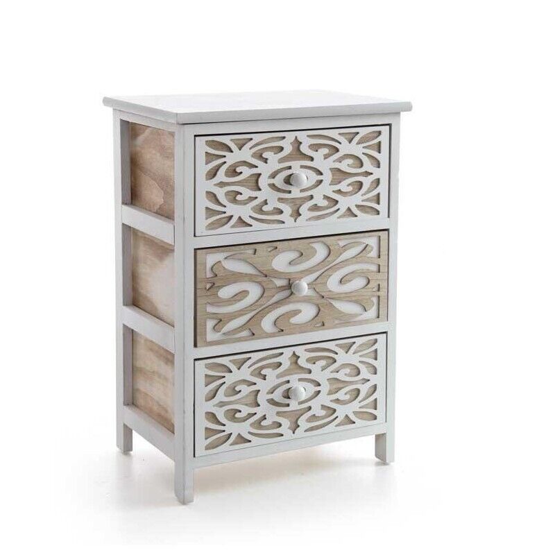 CASSETTIERA DA ARREDO DECORATA CON 3 CASSETTI 40X29X58 CM LEGNO E BIANCO