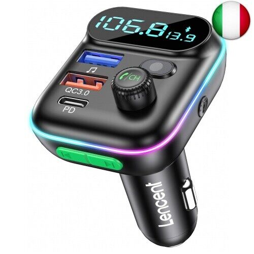 LENCENT Trasmettitore FM Bluetooth 5.0 Auto, Adattatore Bluetooth Auto Radio