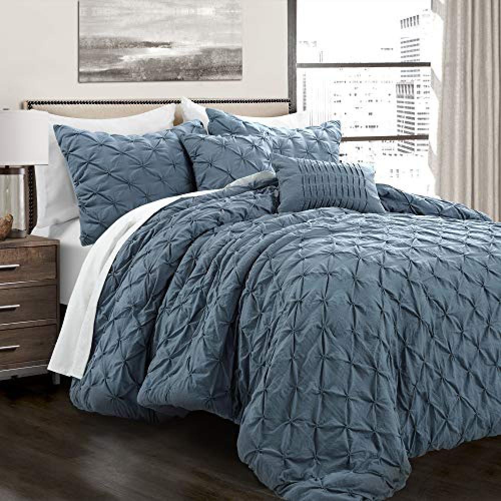 (TG. Full/Queen) Lush Decor Ravello Pintuck, Poliestere, Blu Tempestoso, Full/Qu