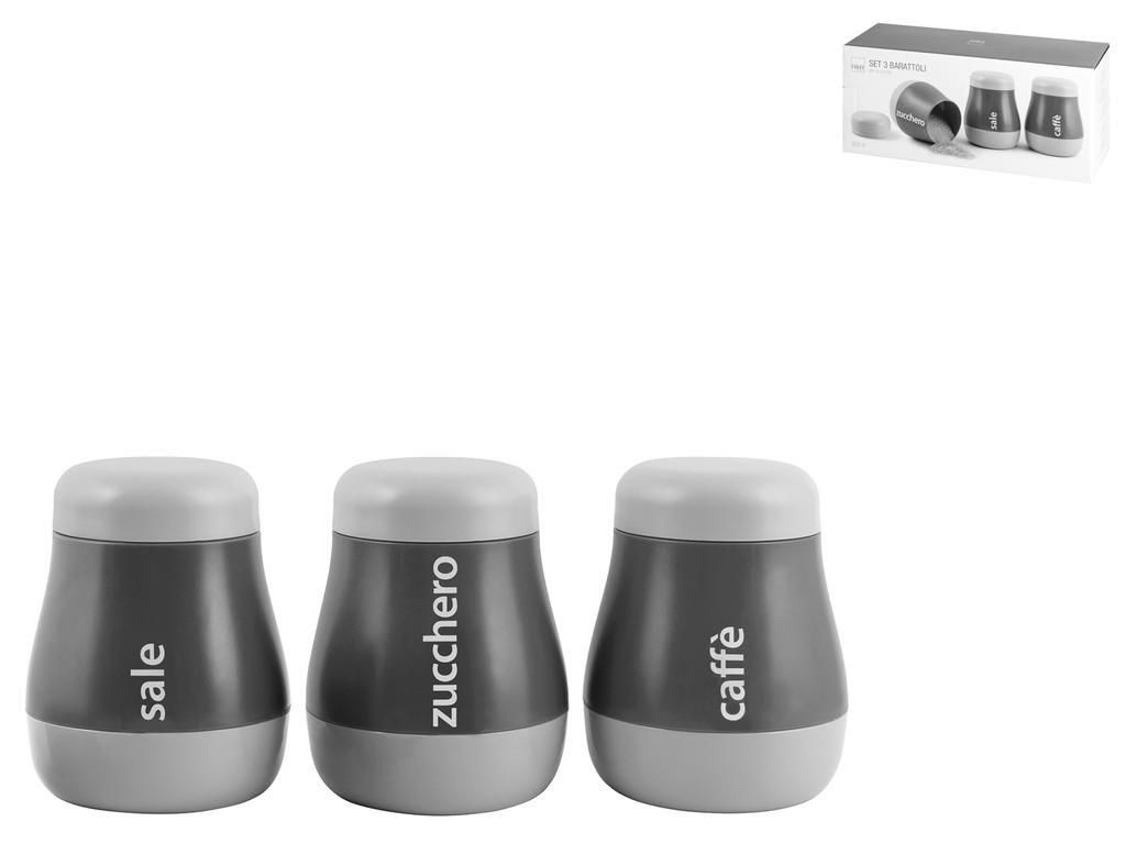 H&H Pop Grey Set 3 Barattoli, Polistirene, Sale/Zucch