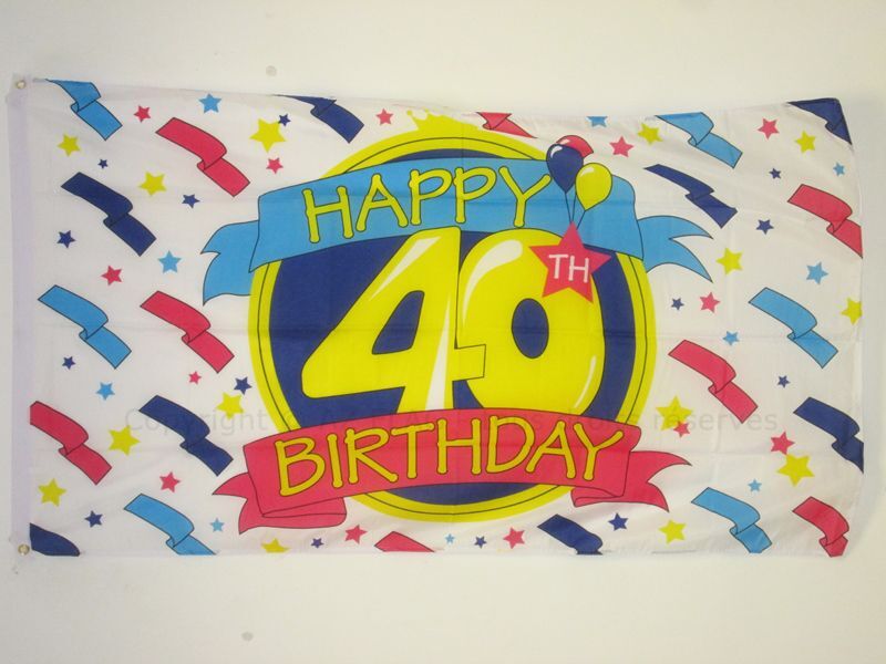 BANDIERA BUON COMPLEANNO 40 ANNI 150x90cm - BANDIERA AUGURI ANNIVERSARIO - HAPPY
