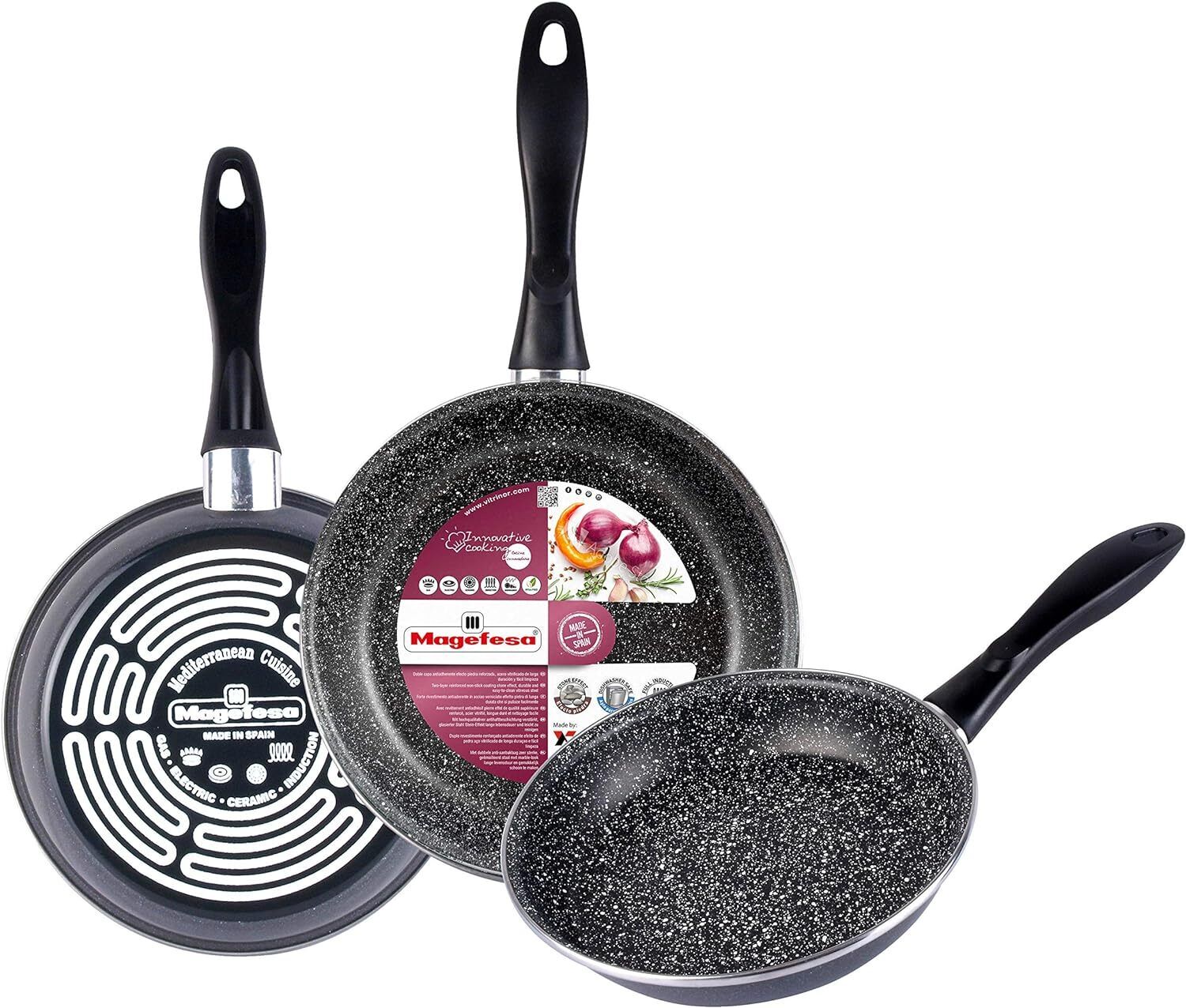 MAGEFESA K2 Gransasso Set di 3 padelle (18/20/24) cm in acciaio vetrificato,...